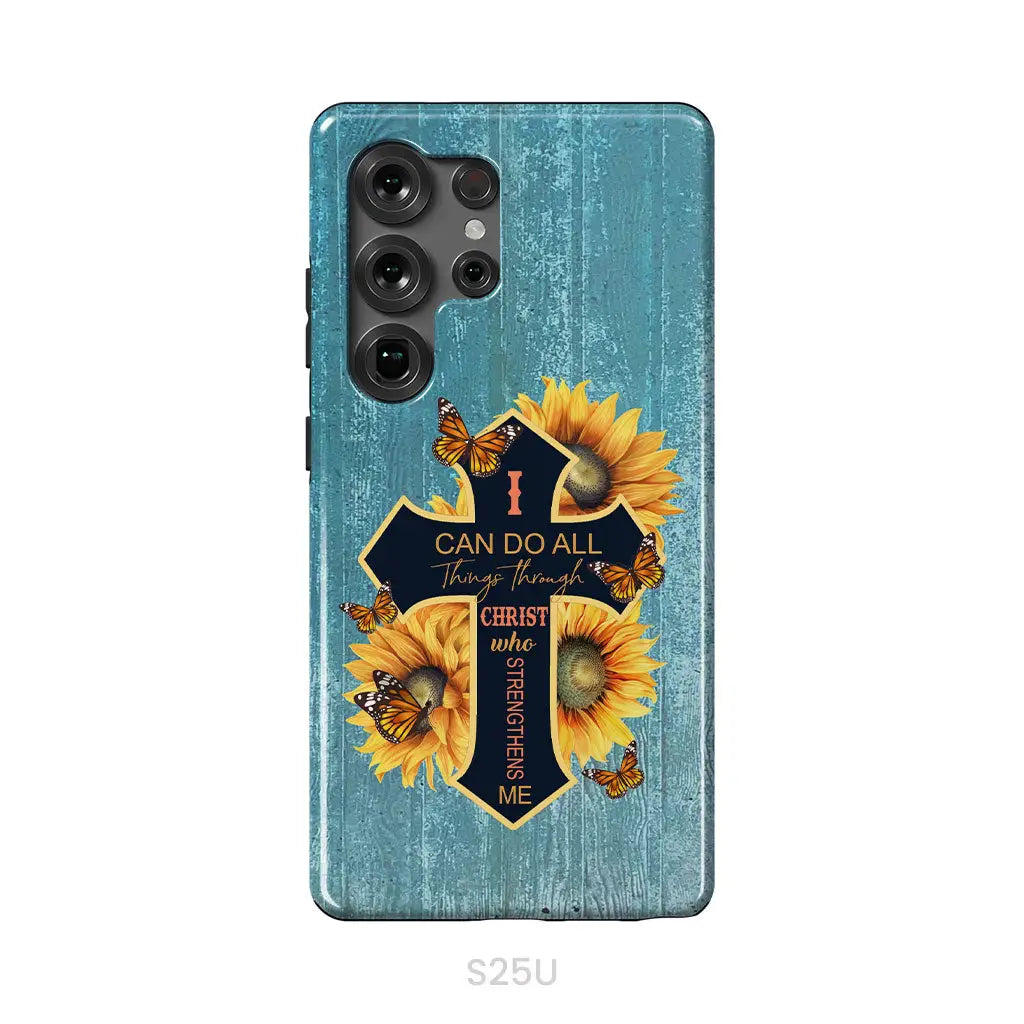 I Can Do All Things Through Christ Sunflower Butterfly Cross Phone Case Samsung Galaxy S25 Ultra / Tough Case
