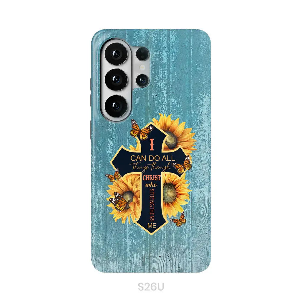 I Can Do All Things Through Christ Sunflower Butterfly Cross Phone Case Samsung Galaxy S26 Ultra / Tough Case