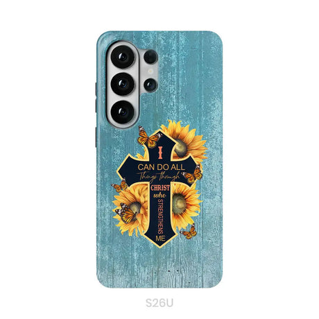 I Can Do All Things Through Christ Sunflower Butterfly Cross Phone Case Samsung Galaxy S26 Ultra / Tough Case