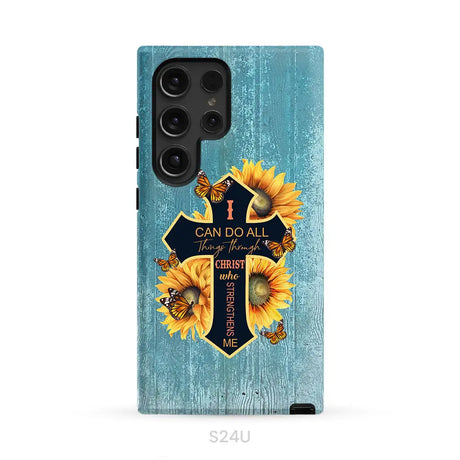 I Can Do All Things Through Christ Sunflower Butterfly Cross Phone Case Samsung Galaxy S24 Ultra / Tough Case