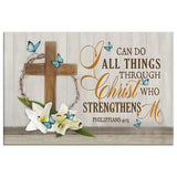 Wooden Cross Lily Flower Butterflies, I Can Do All Things Through Christ Wall Art Canvas