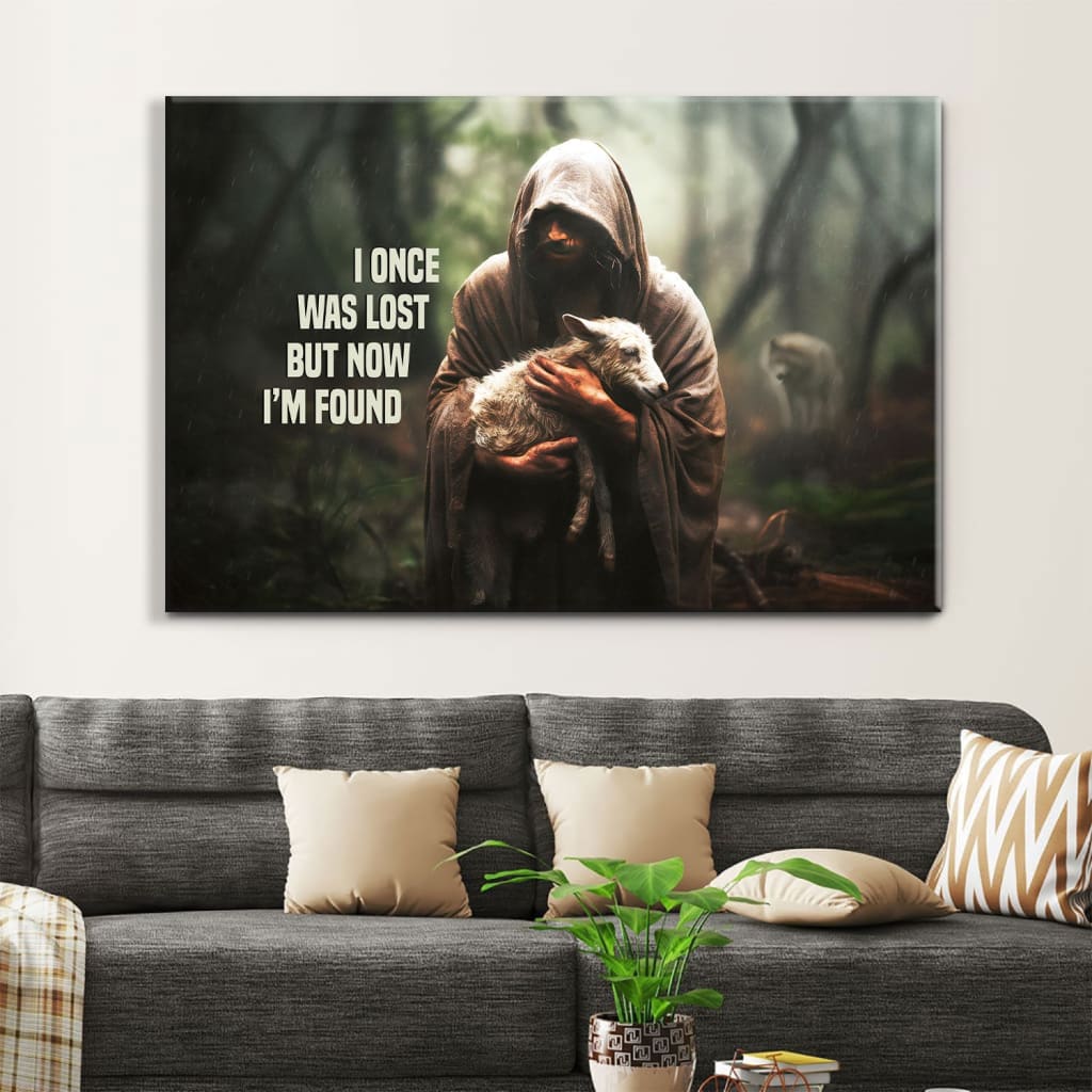 Christian wall art, I Once Was Lost but Now I’m Found Jesus and Lost Sheep Wall Art Canvas
