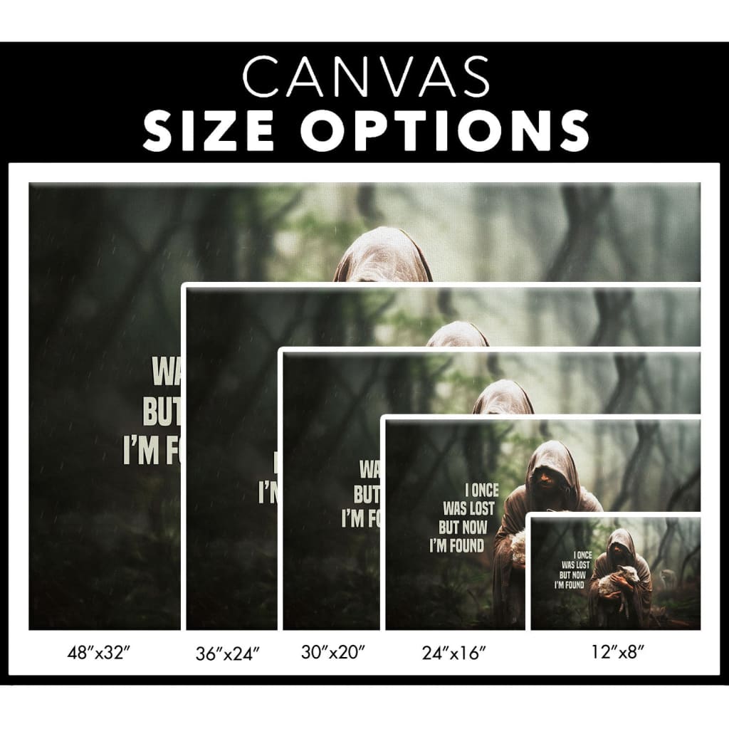 I Once Was Lost but Now I’m Found Jesus and Lost Sheep Wall Art Canvas Size Options