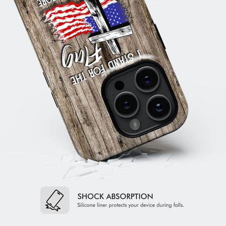 Phone case with "I Stand For The Flag And I Kneel Before God," blending patriotism with faith, perfect for Christian and inspirational design.