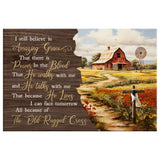 Rustic Christian wall art showcasing an old barn with "I Still Believe in Amazing Grace," a touching reminder of faith and grace in everyday life.