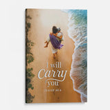 Jesus carrying woman wall décor, Isaiah 46:4 Christian canvas gift about faith, comfort, and God’s care.