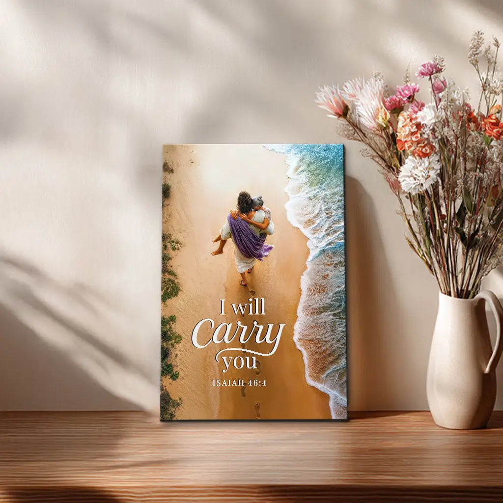 Inspirational Christian canvas print with Jesus and woman, perfect faith gift with scripture and hope.