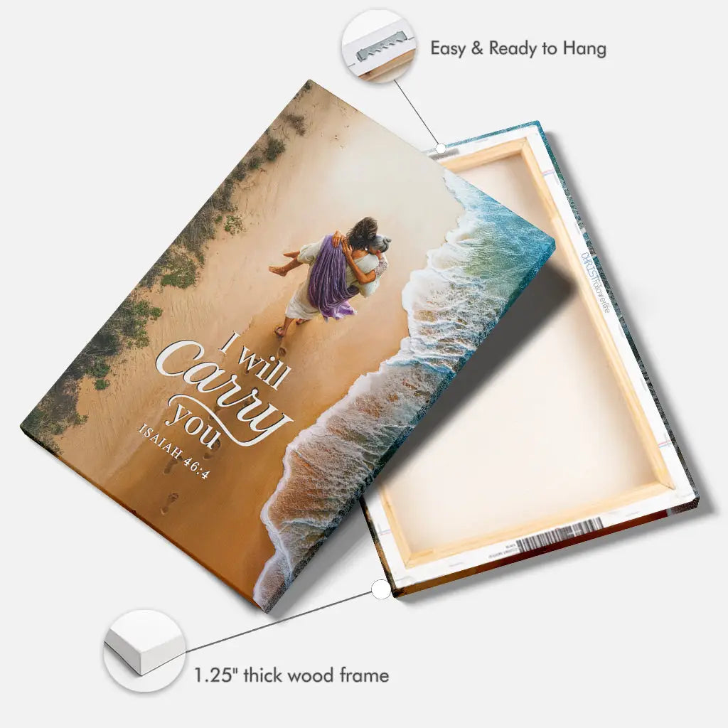 I Will Carry You – Jesus Carrying a Woman – Isaiah 46:4 Christian Canvas Wall Art