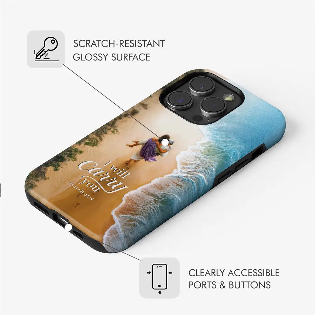 I Will Carry You – Jesus Carrying Elderly Woman Isaiah 46:4 Christian Phone Case