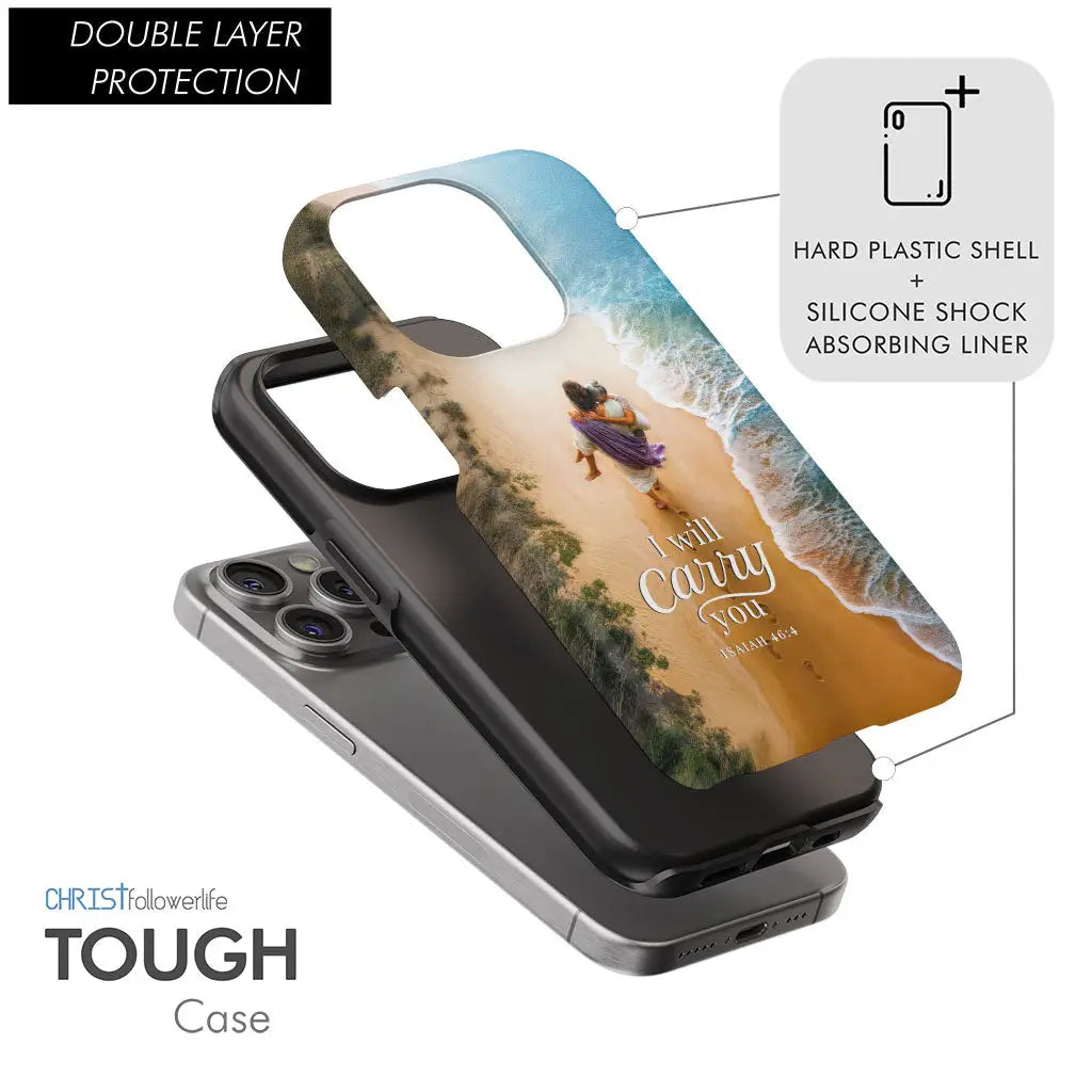 I Will Carry You – Jesus Carrying Elderly Woman Isaiah 46:4 Christian Phone Case