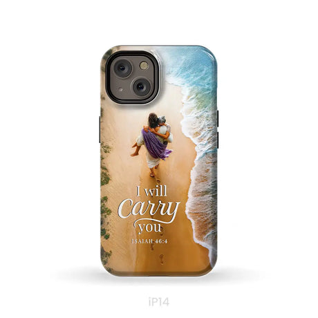 I Will Carry You – Jesus Carrying Elderly Woman Isaiah 46:4 Christian Phone Case iPhone 14 / Tough Case