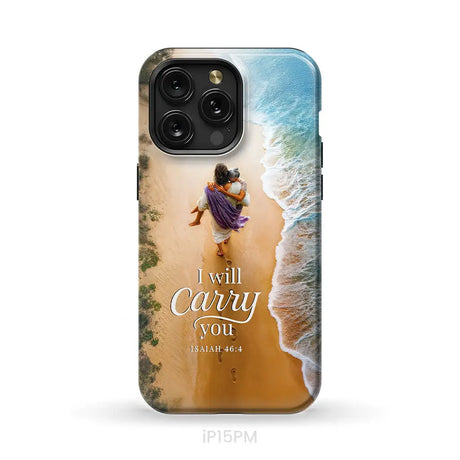 I Will Carry You – Jesus Carrying Elderly Woman Isaiah 46:4 Christian Phone Case iPhone 15 Pro Max / Tough Case