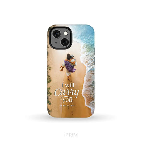 I Will Carry You – Jesus Carrying Elderly Woman Isaiah 46:4 Christian Phone Case iPhone 13 Mini / Tough Case