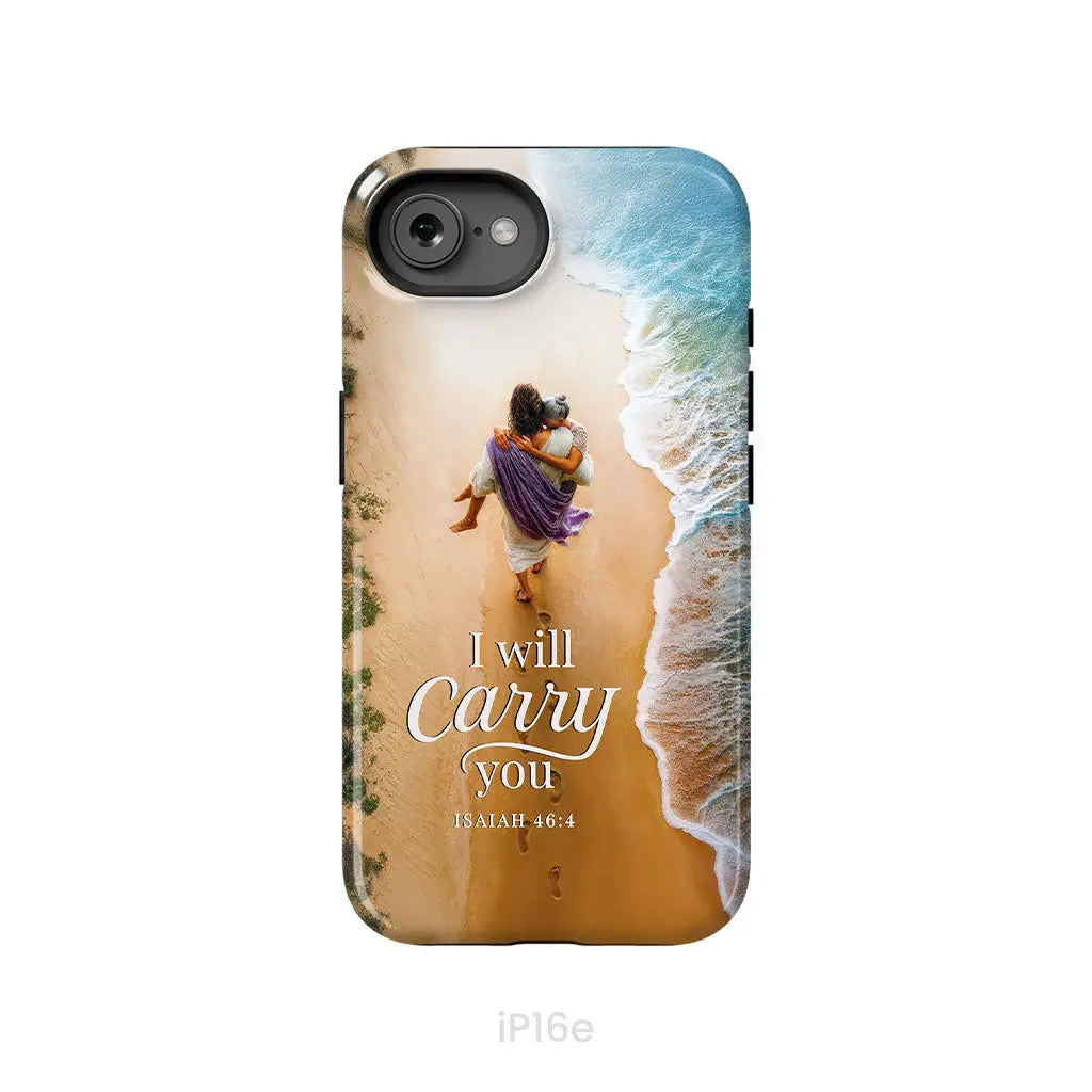 I Will Carry You – Jesus Carrying Elderly Woman Isaiah 46:4 Christian Phone Case iPhone 16e / Tough Case