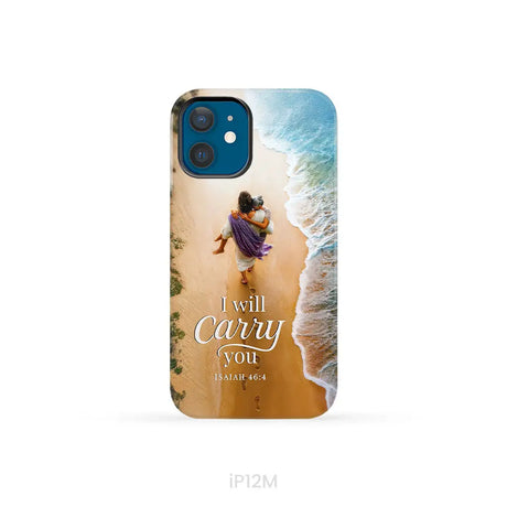 I Will Carry You – Jesus Carrying Elderly Woman Isaiah 46:4 Christian Phone Case iPhone 12 Mini / Tough Case