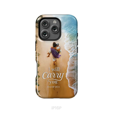 I Will Carry You – Jesus Carrying Elderly Woman Isaiah 46:4 Christian Phone Case iPhone 16 Pro / Tough Case