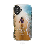 I Will Carry You – Jesus Carrying Elderly Woman Isaiah 46:4 Christian Phone Case iPhone 16 Plus / Tough Case