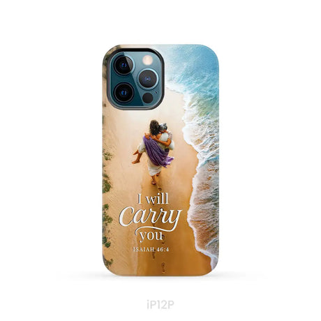 I Will Carry You – Jesus Carrying Elderly Woman Isaiah 46:4 Christian Phone Case iPhone 12 Pro / Tough Case