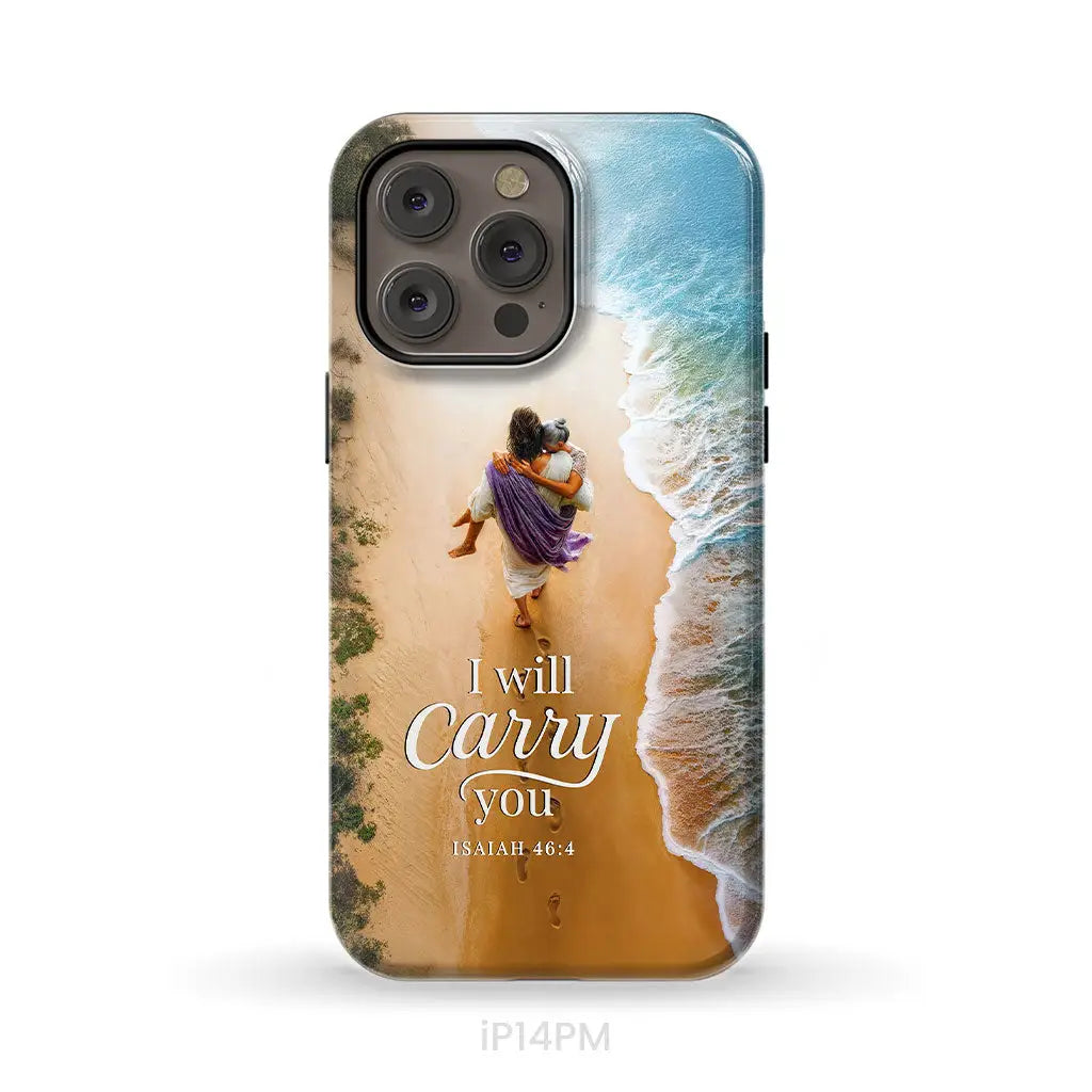 I Will Carry You – Jesus Carrying Elderly Woman Isaiah 46:4 Christian Phone Case iPhone 14 Pro Max / Tough Case