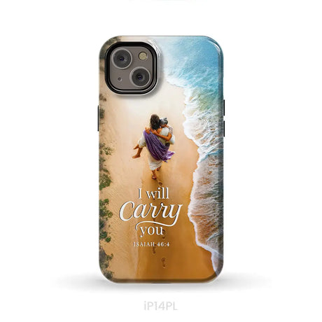 I Will Carry You – Jesus Carrying Elderly Woman Isaiah 46:4 Christian Phone Case iPhone 14 Plus / Tough Case