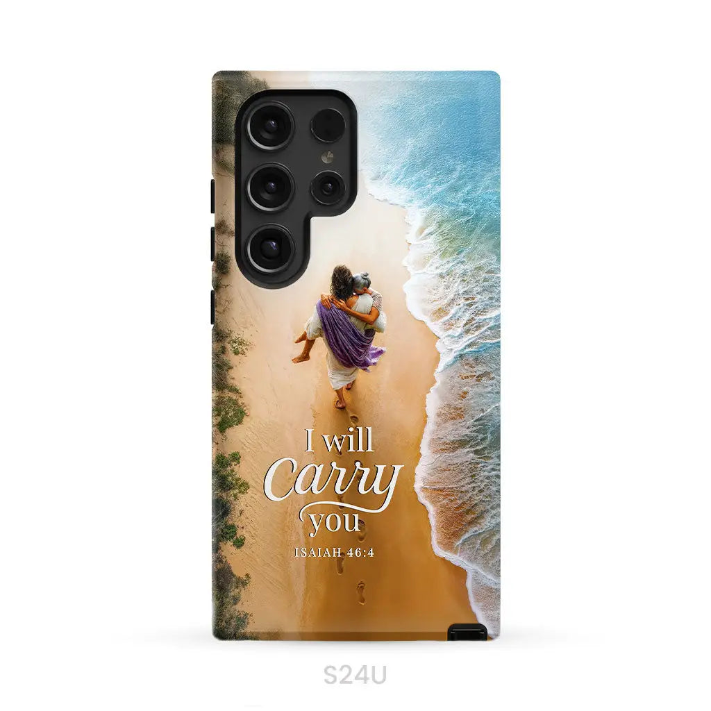 I Will Carry You – Jesus Carrying Elderly Woman Isaiah 46:4 Christian Phone Case Samsung Galaxy S24 Ultra / Tough Case