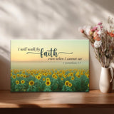 Faith-based wall decor combining scripture and sunflower—symbol of hope and light.