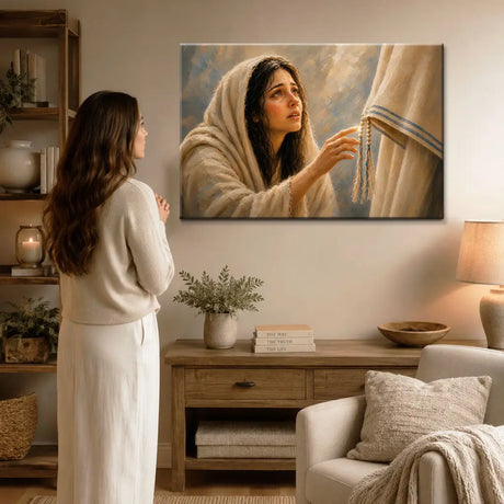 If I Only Touch His Garment Woman Touching Jesus’ Robe Christian Wall Art Canvas