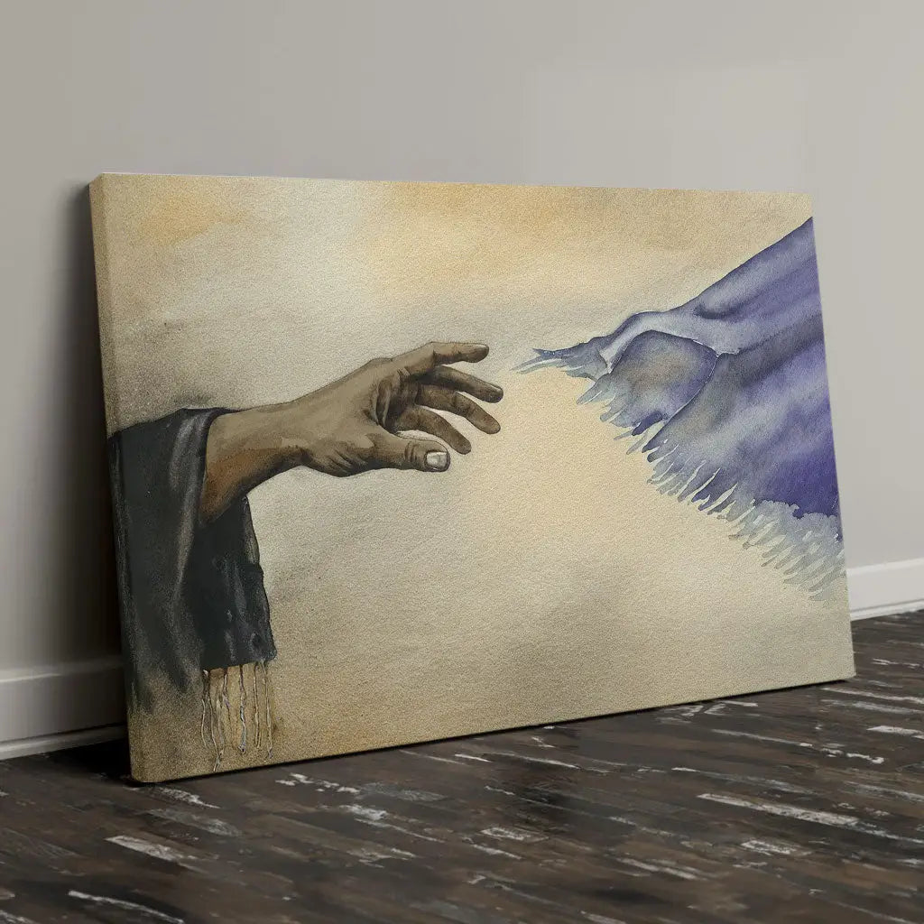 Faith-based canvas featuring the story of healing through Jesus’ garment, Christian decor.