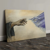 Faith-based canvas featuring the story of healing through Jesus’ garment, Christian decor.