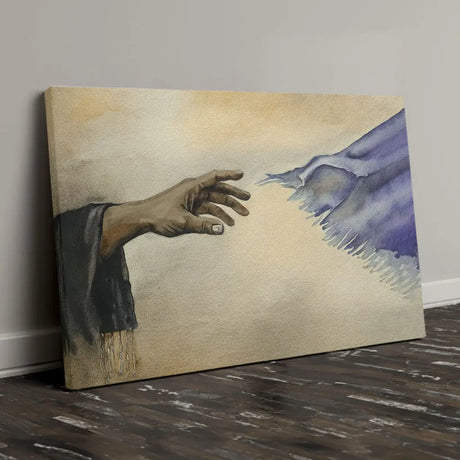 Faith-based canvas featuring the story of healing through Jesus’ garment, Christian decor.