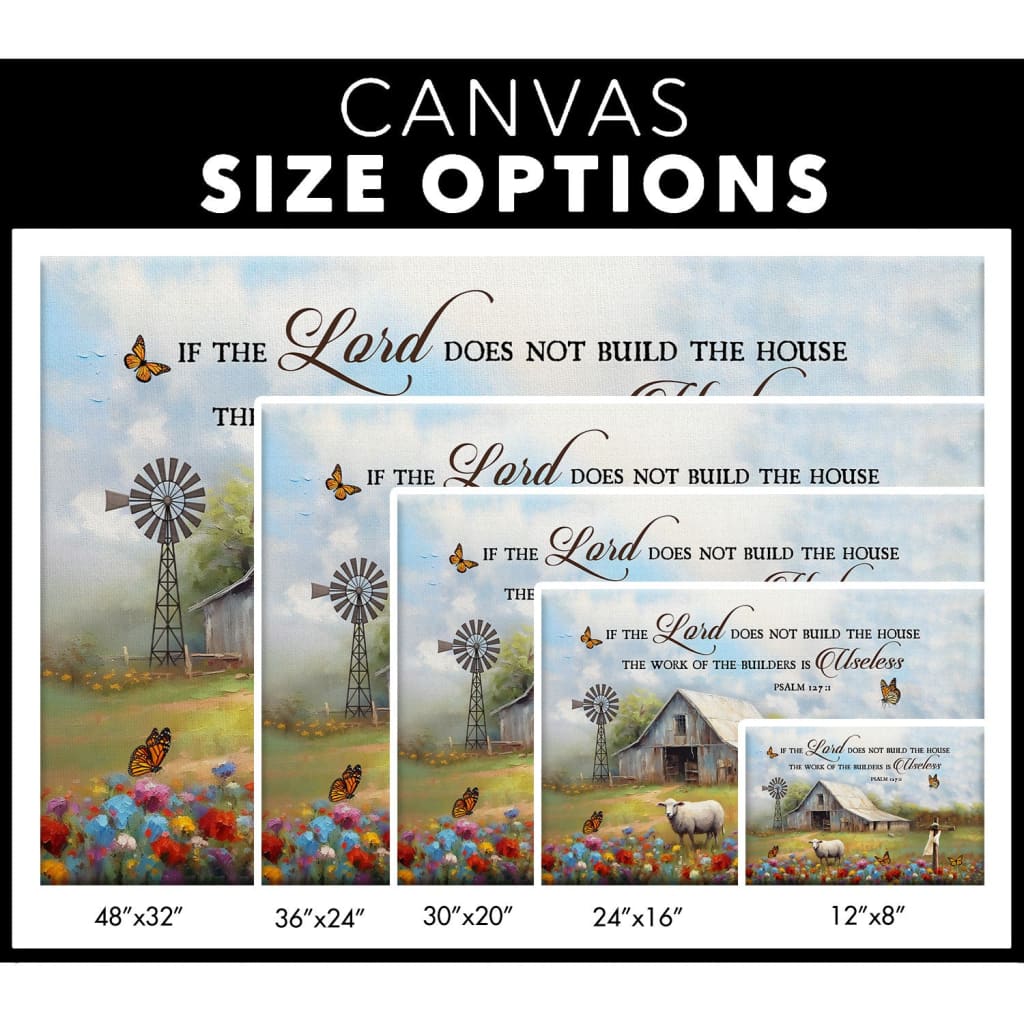 Modern farmhouse Christian wall art with the Bible verse Psalm 127:1, adding faith and style to any room / size options.