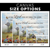Modern farmhouse Christian wall art with the Bible verse Psalm 127:1, adding faith and style to any room / size options.