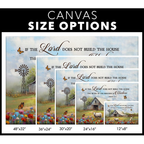 Modern farmhouse Christian wall art with the Bible verse Psalm 127:1, adding faith and style to any room / size options.