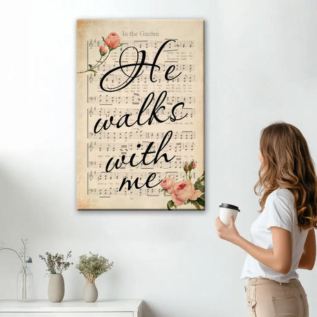 Faith-based canvas print with lyrics from "In the Garden" song. Beautiful Christian gifts and Scripture artwork.