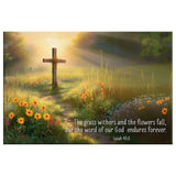 Faith-based wall art with Isaiah 40:8, "The Word of Our God Endures Forever," great religious decor for believers.