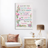 Christian wall art with Isaiah 41:10, "So do not fear for I am with you," featuring colorful flowers, perfect for uplifting home decor.