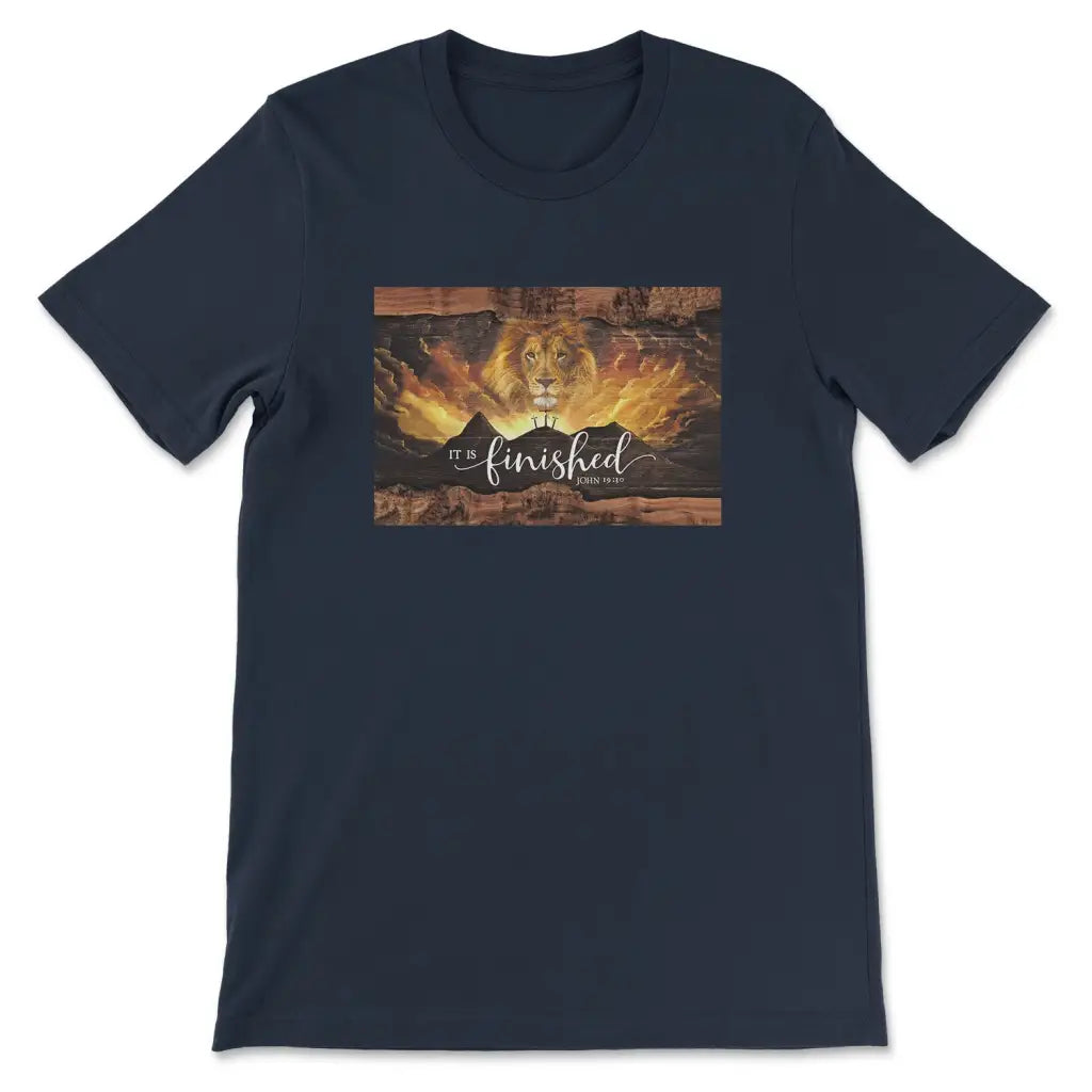 It Is Finished Shirt John 19:30 Jesus Lion Easter T-shirt Navy / S
