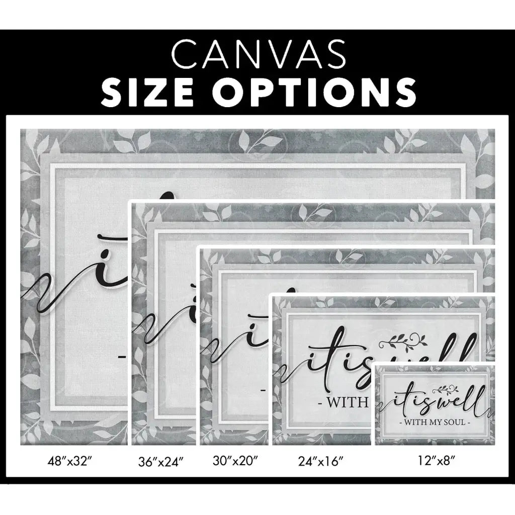 Christian gifts featuring &quot;It Is Well With My Soul,&quot; a modern canvas design for home decor or special occasions / canvas size options.