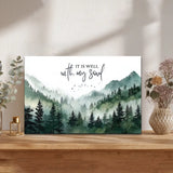 Faith inspired wall art It Is Well With My Soul mountain forest canvas Christian decor gift