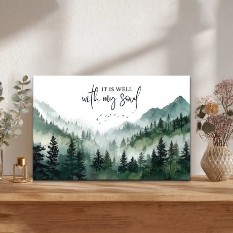Faith inspired wall art It Is Well With My Soul mountain forest canvas Christian decor gift