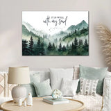 Christian wall art canvas It Is Well With My Soul with nature mountain forest peaceful design