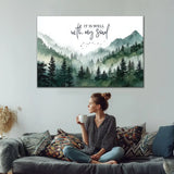 Mountain forest Christian canvas wall art It Is Well With My Soul Bible hymn decor for prayer room