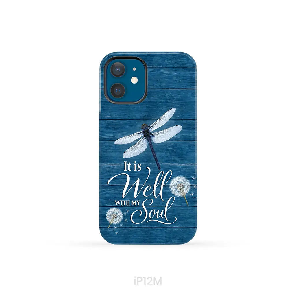 It Is Well With My Soul Dragonfly Christian Phone Case iPhone 12 Mini / Tough Case