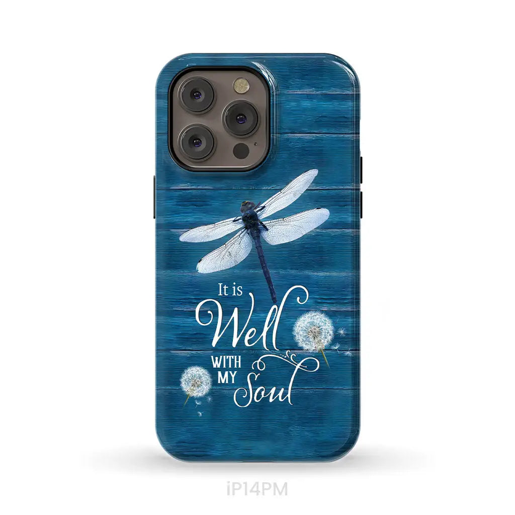 It Is Well With My Soul Dragonfly Christian Phone Case iPhone 14 Pro Max / Tough Case