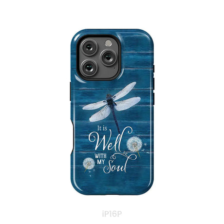 It Is Well With My Soul Dragonfly Christian Phone Case iPhone 16 Pro / Tough Case