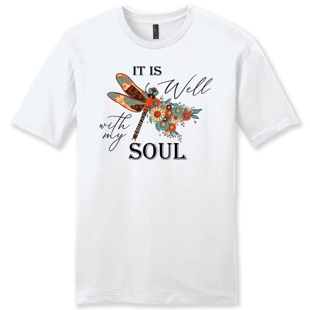It is Well with My Soul Dragonfly Flowers mens t-shirt White / S