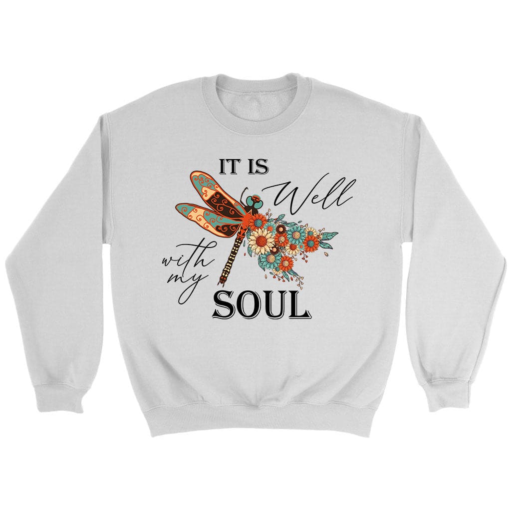 It is Well with My Soul Dragonfly Flowers sweatshirt White / S