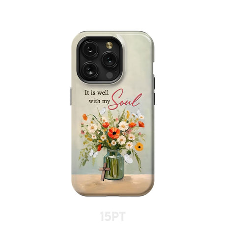 It is Well With My Soul Flowers in Jar Christian Phone Case iPhone 15 Pro / Tough
