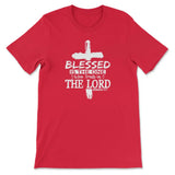Christian T-shirt showing Jeremiah 17:7, "Blessed Is The One Who Trusts In The Lord," great for spiritual and casual outfits.