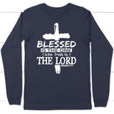 Jeremiah 17:7 blessed is the one who trusts in the Lord long sleeve shirt Navy / S